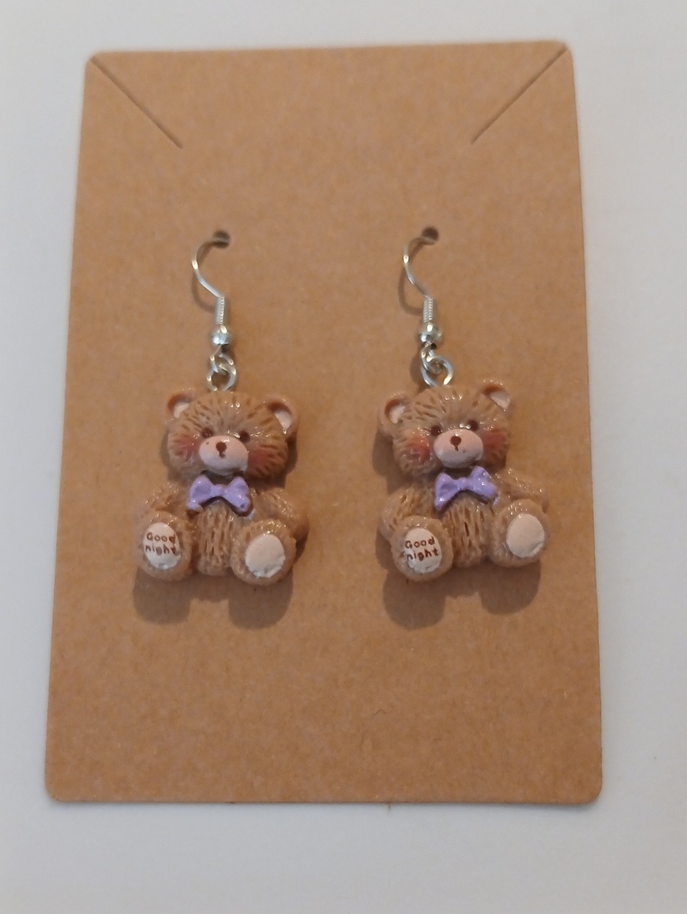 Fashion Jewelry Brown Teddy Bear Earrings with Purple Bow
